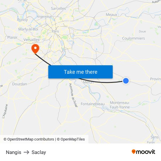 Nangis to Saclay map