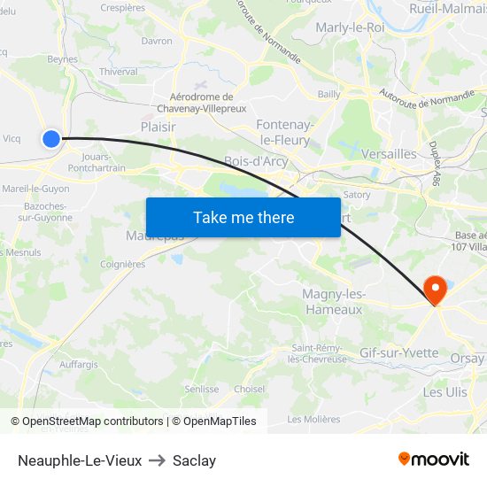 Neauphle-Le-Vieux to Saclay map