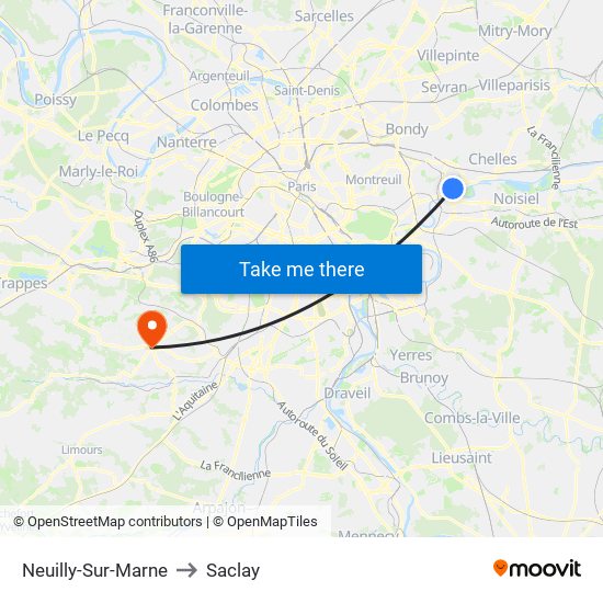 Neuilly-Sur-Marne to Saclay map