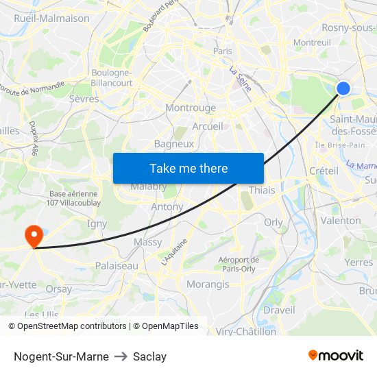 Nogent-Sur-Marne to Saclay map