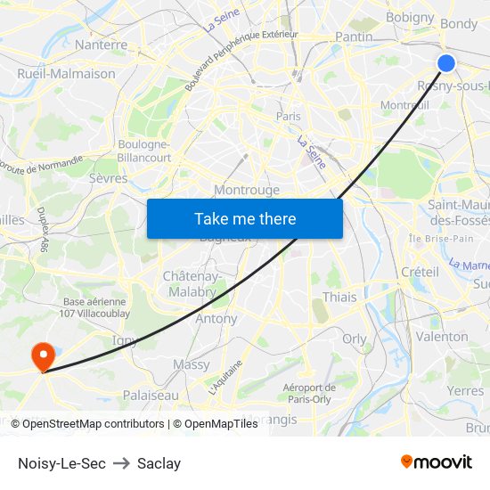 Noisy-Le-Sec to Saclay map