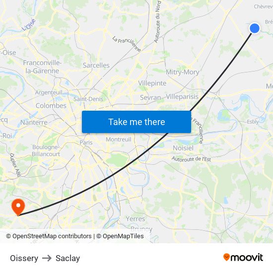Oissery to Saclay map