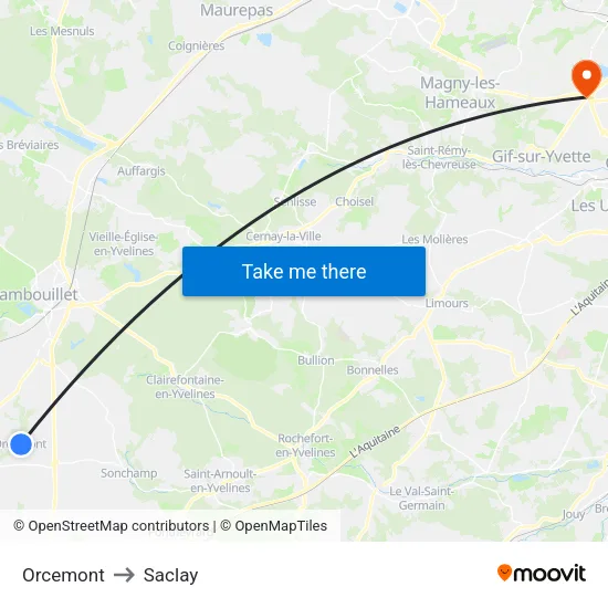 Orcemont to Saclay map
