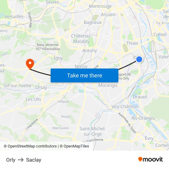 Orly to Saclay map