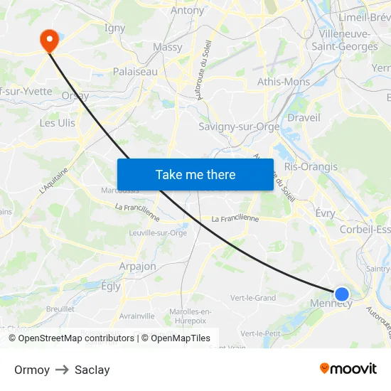 Ormoy to Saclay map