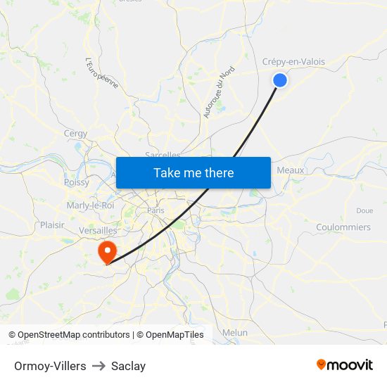 Ormoy-Villers to Saclay map