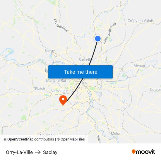 Orry-La-Ville to Saclay map