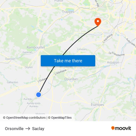 Orsonville to Saclay map