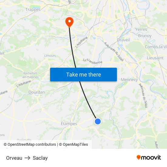 Orveau to Saclay map