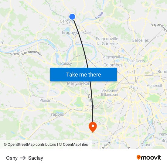 Osny to Saclay map
