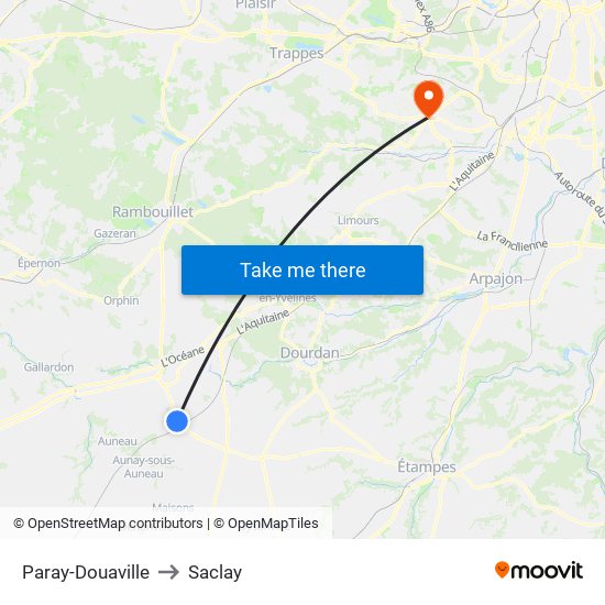 Paray-Douaville to Saclay map