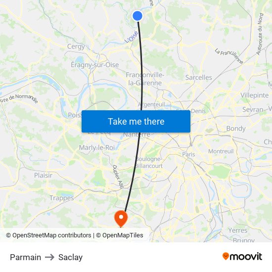 Parmain to Saclay map