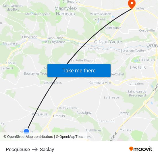 Pecqueuse to Saclay map