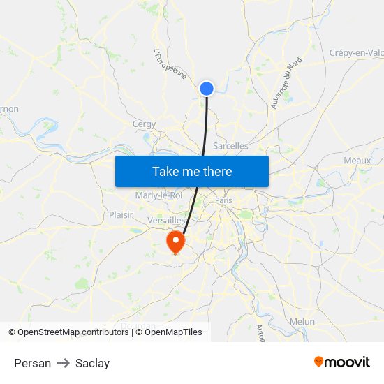 Persan to Saclay map