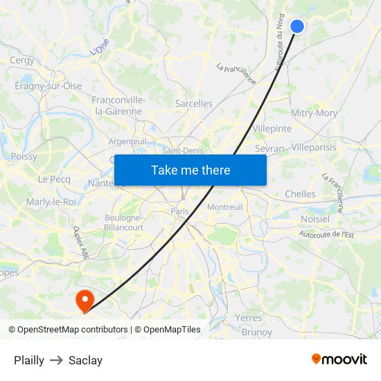 Plailly to Saclay map