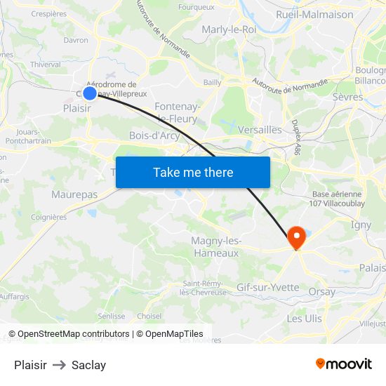 Plaisir to Saclay map