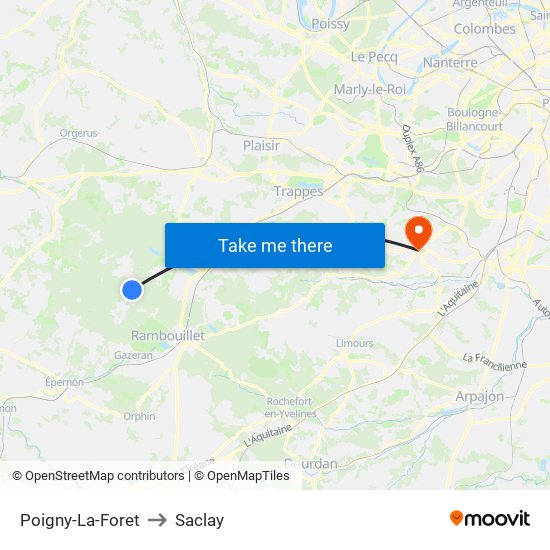 Poigny-La-Foret to Saclay map