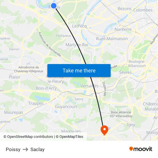 Poissy to Saclay map