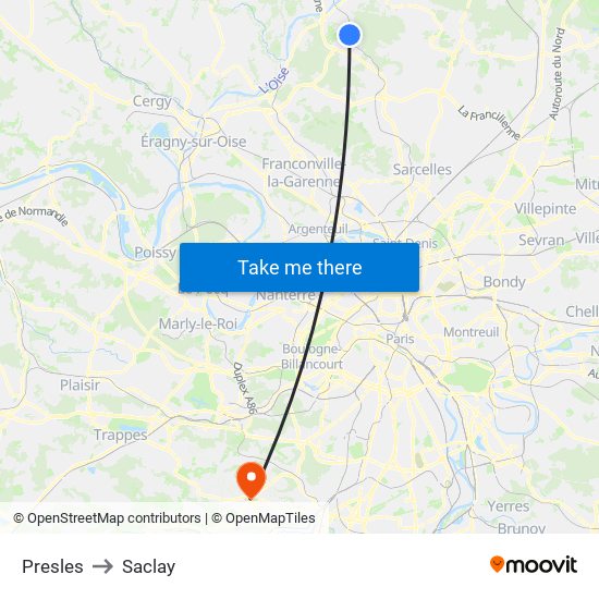 Presles to Saclay map