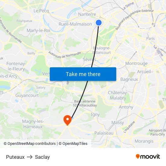 Puteaux to Saclay map