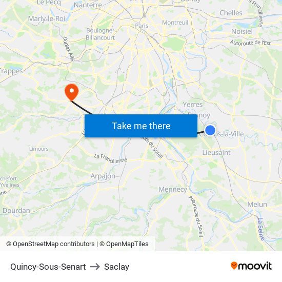 Quincy-Sous-Senart to Saclay map