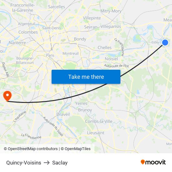 Quincy-Voisins to Saclay map