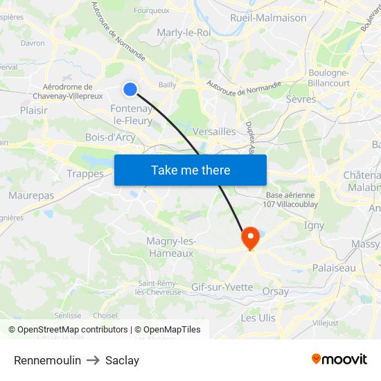 Rennemoulin to Saclay map