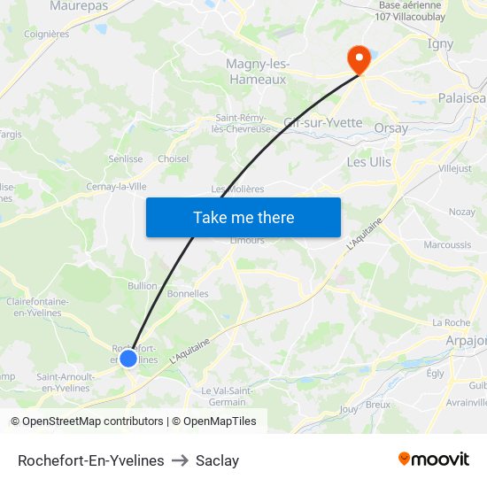Rochefort-En-Yvelines to Saclay map