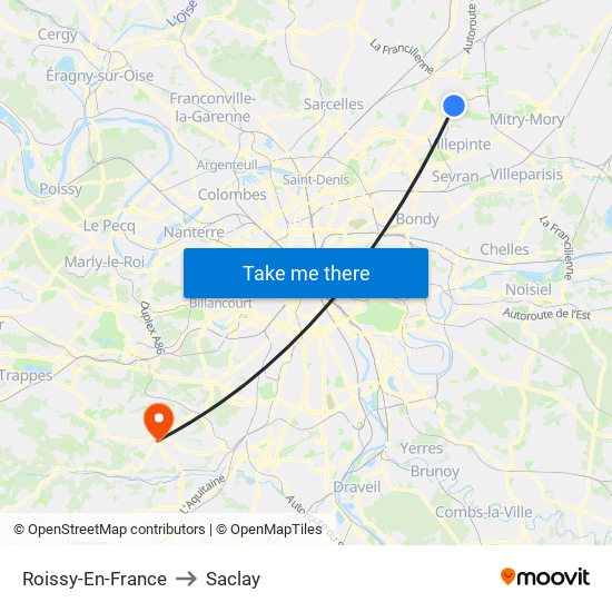 Roissy-En-France to Saclay map
