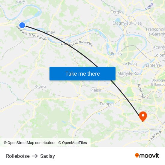 Rolleboise to Saclay map