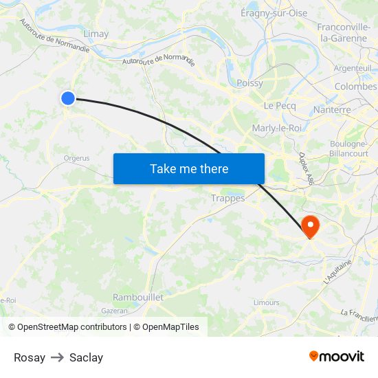 Rosay to Saclay map