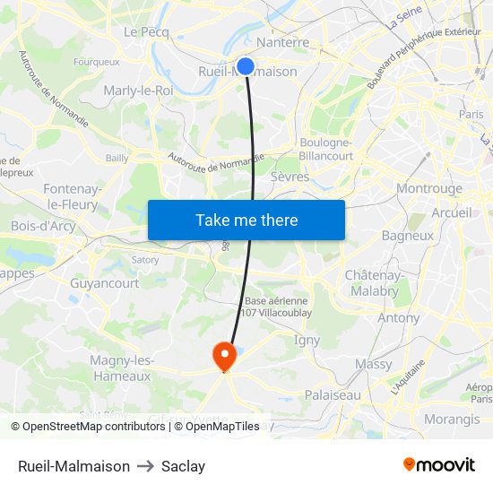 Rueil-Malmaison to Saclay map