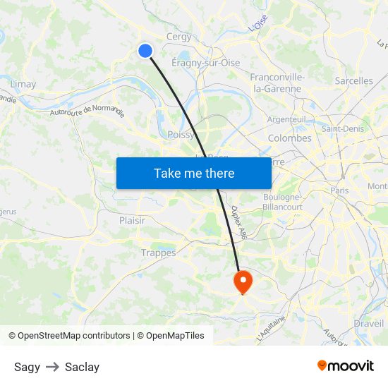 Sagy to Saclay map