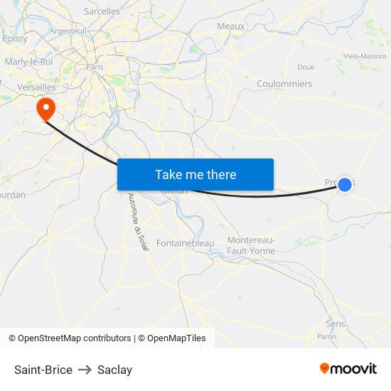 Saint-Brice to Saclay map