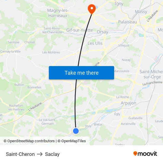 Saint-Cheron to Saclay map