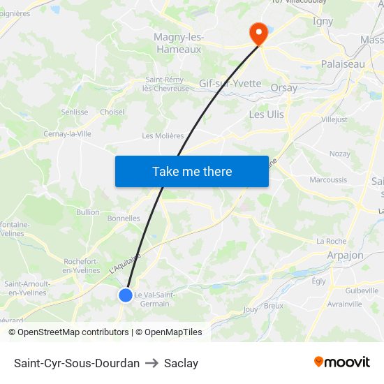 Saint-Cyr-Sous-Dourdan to Saclay map