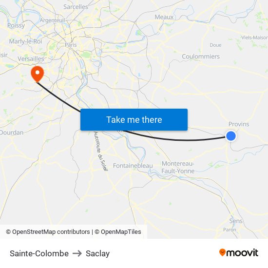Sainte-Colombe to Saclay map