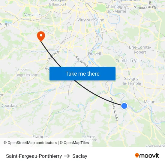 Saint-Fargeau-Ponthierry to Saclay map