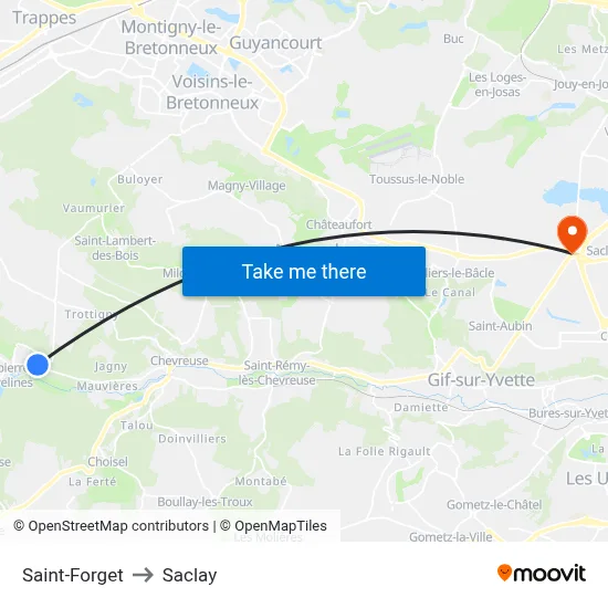 Saint-Forget to Saclay map