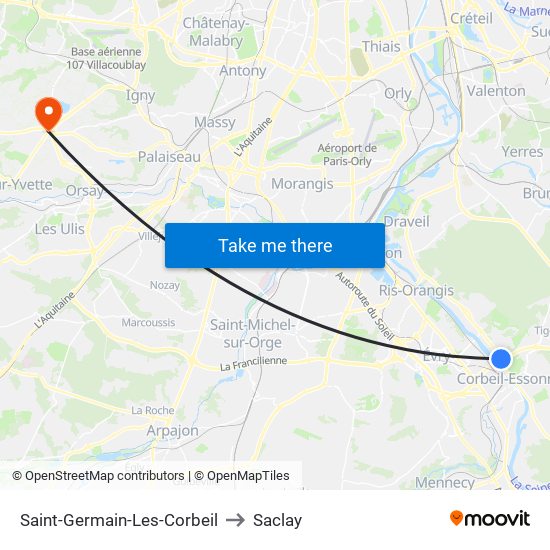 Saint-Germain-Les-Corbeil to Saclay map