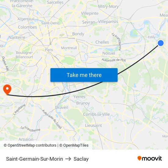 Saint-Germain-Sur-Morin to Saclay map