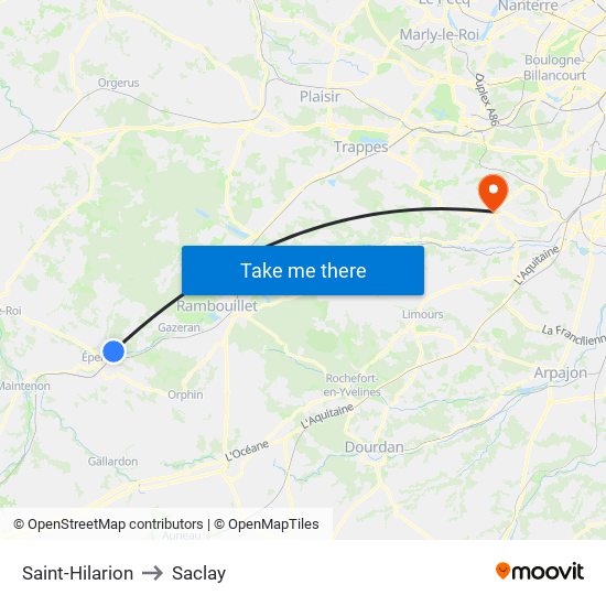 Saint-Hilarion to Saclay map