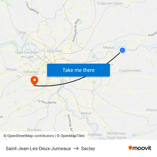 Saint-Jean-Les-Deux-Jumeaux to Saclay map