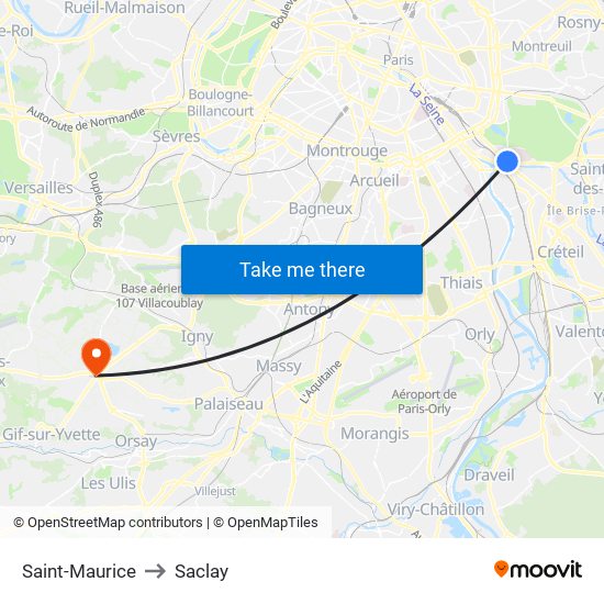 Saint-Maurice to Saclay map