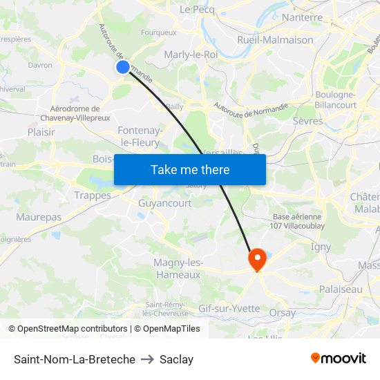 Saint-Nom-La-Breteche to Saclay map