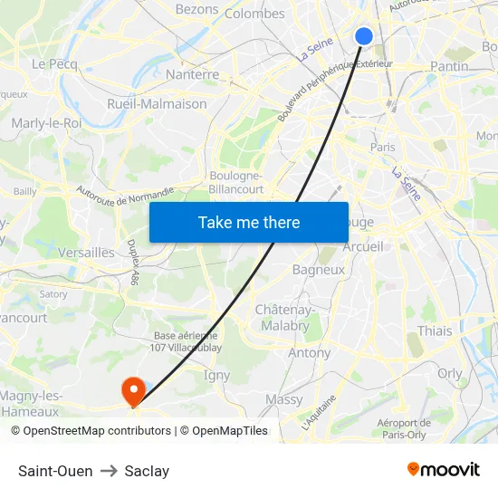 Saint-Ouen to Saclay map