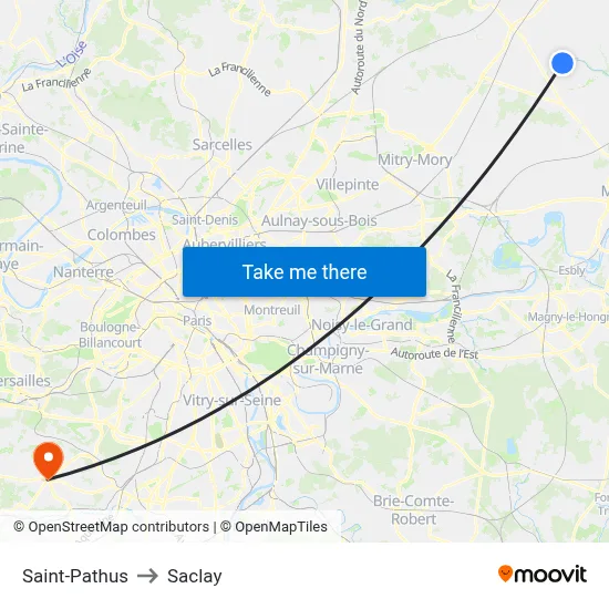 Saint-Pathus to Saclay map