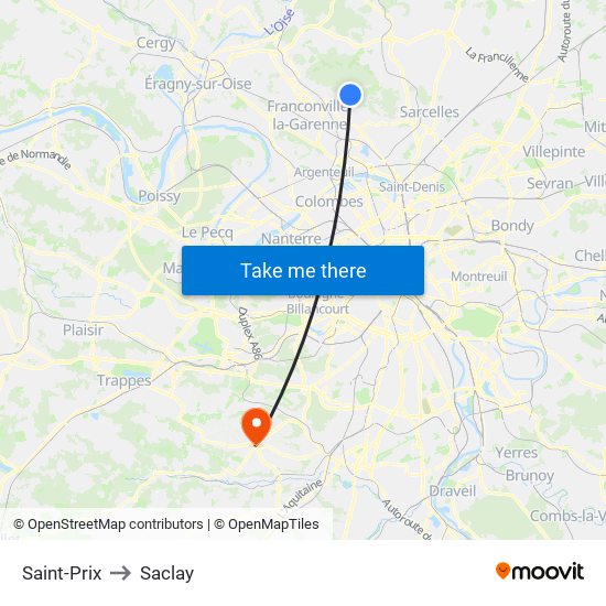 Saint-Prix to Saclay map