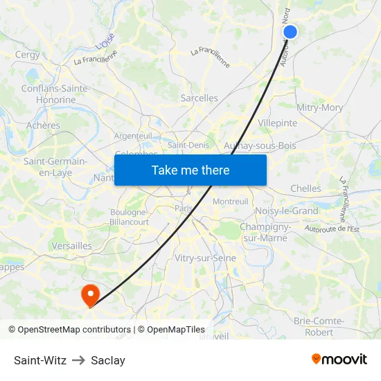 Saint-Witz to Saclay map