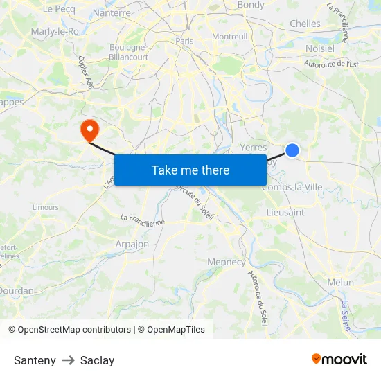 Santeny to Saclay map